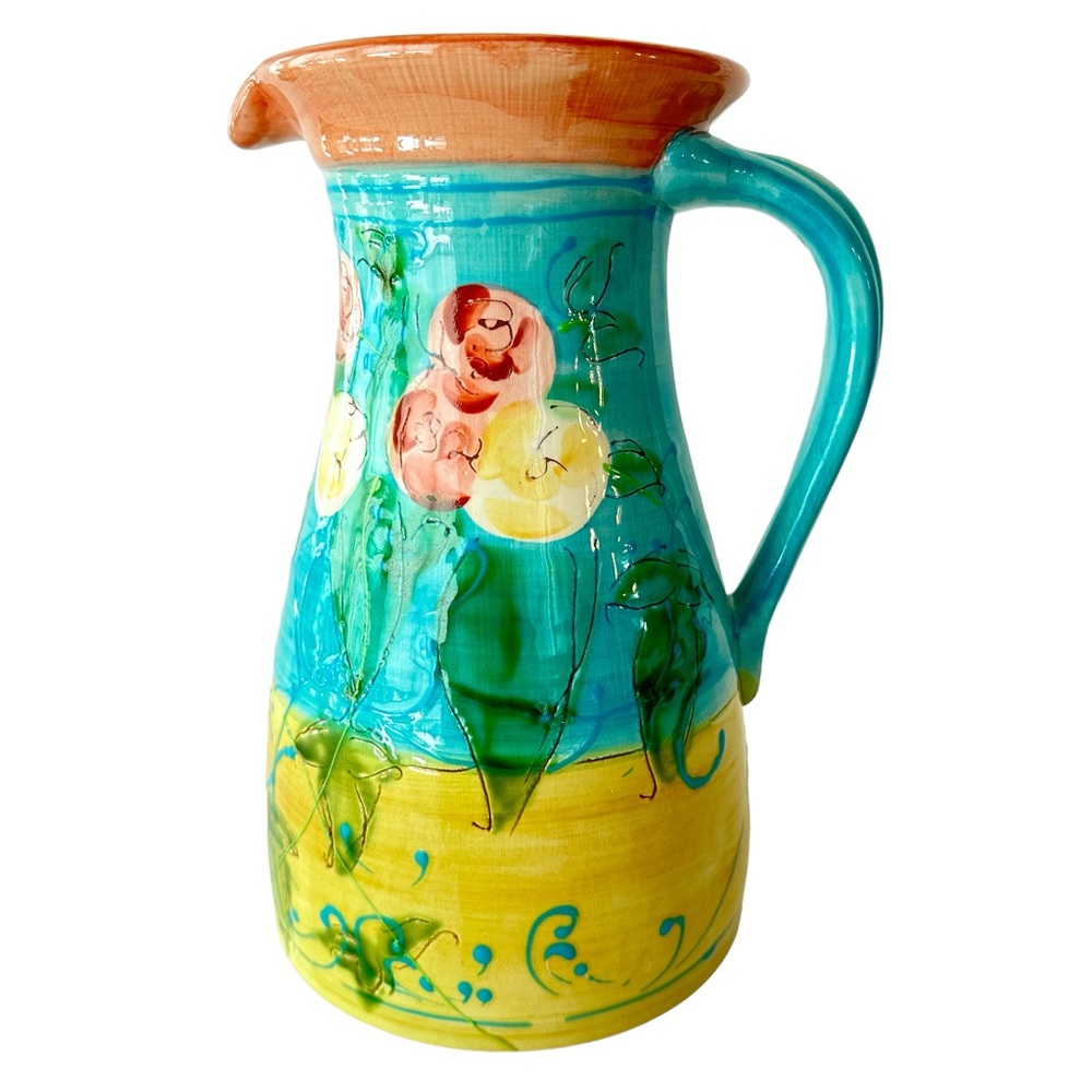 Fleur Bleue by Nanette Vacher Ambiance Collection Floral Pottery Pitcher